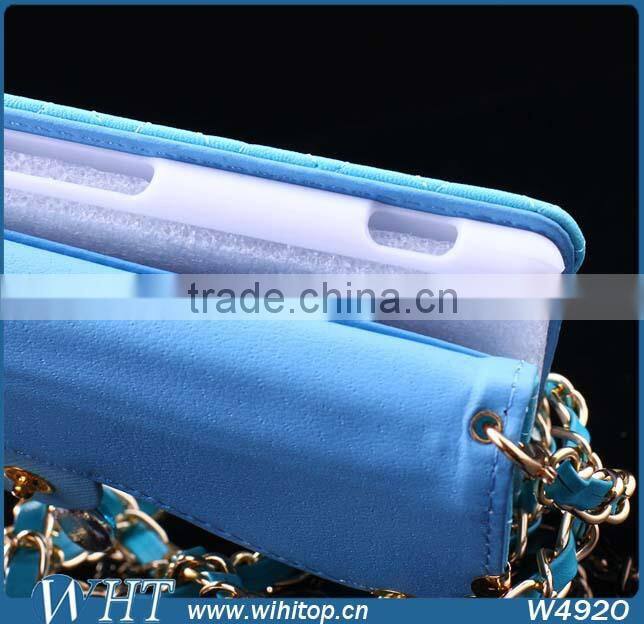 Hot New Products 2015 Trifold Design for Sony Xperia Z3 Wallet Case with Elegant Chain
