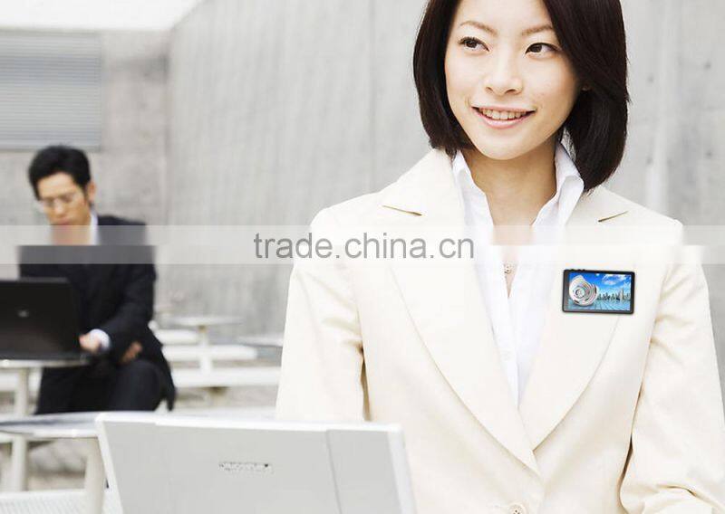 photo name badge with Bluetooth, MP4 player, Full Slide Display, 480*272 Resolution, 6~8 hours playing, oem acceptable