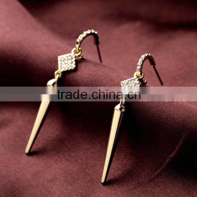 Silver and golden Pin Pave Rivet Spike Ponited Earring earring