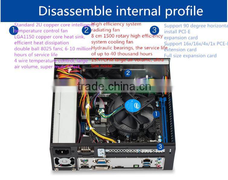 2U industridual itx chassis with 4th generation Intel i3-4160, 3.6G, copper core fan, DDR3 aluminum