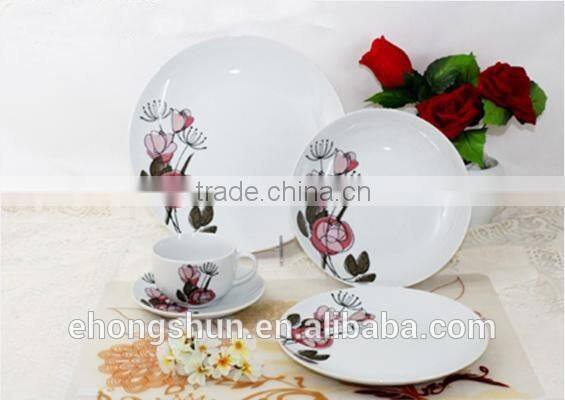 20pcs Coupe Porcelain Dinnerware Set, 4 Persons Tableware with decal