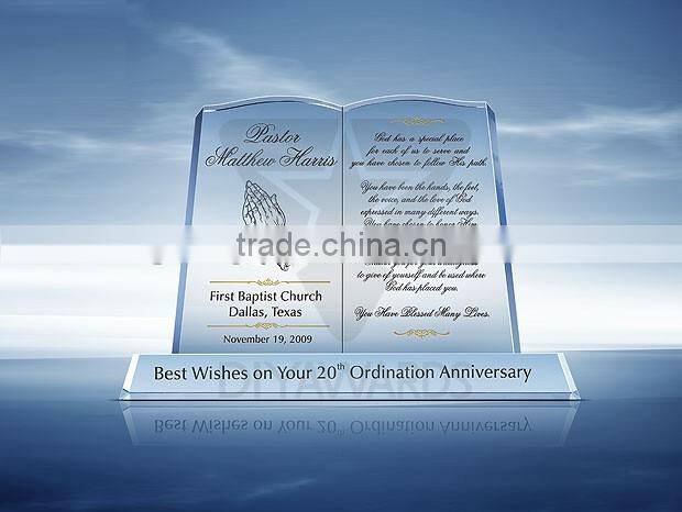 Noble clear cheap crystal book shape trophy for wedding souvenir