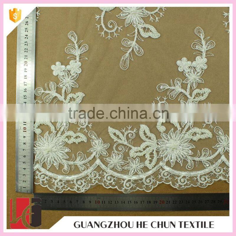 HC-6117-1 Hechun Floral Crochet Patterns Hand Beaded Bridal Lace Fabric