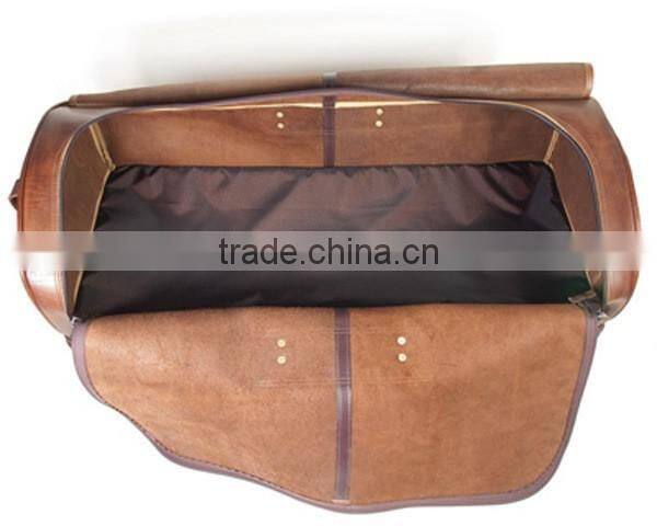 Vintage European style genuine leather travel bag, big capacity trolley bag made in China
