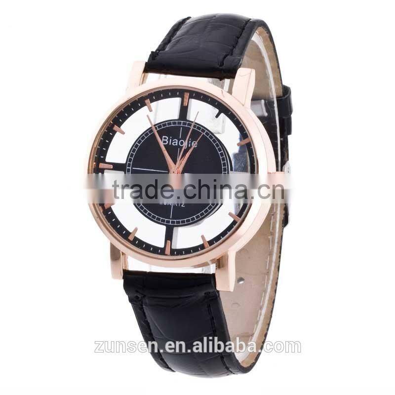 Relogio Feminino 2016 New Arrival Watch Men Transparent Hollow Leather Srap Wrist Watch Quartz Dress Watch