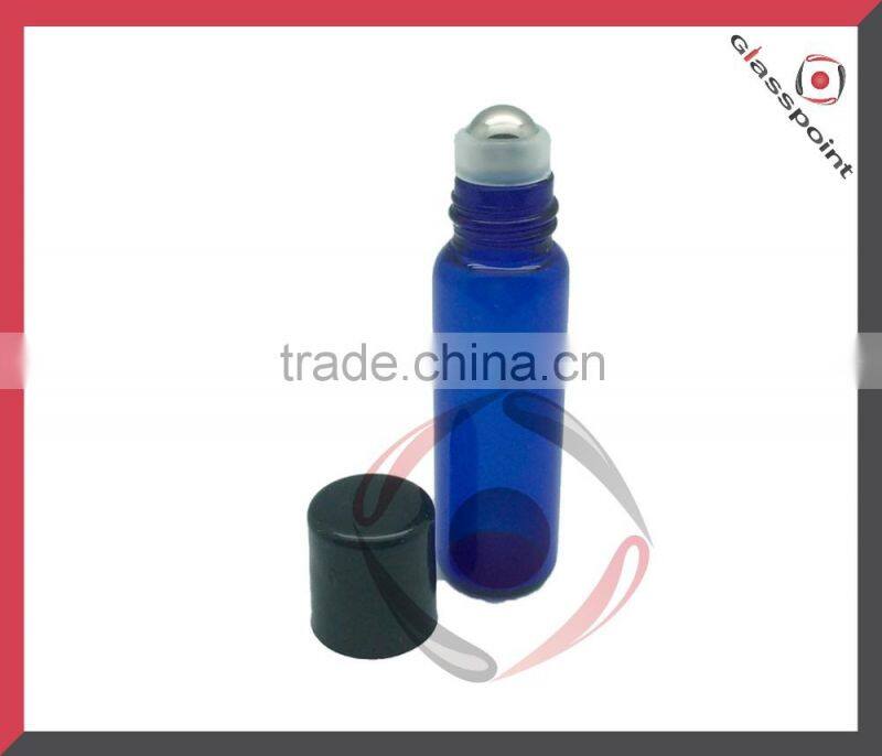 10ml Blue Glass Vials with Metal Roll-ons and Black Caps