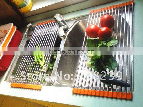 Wholesale Reusable Kitchen Stainless steel silicone rolling sink rack