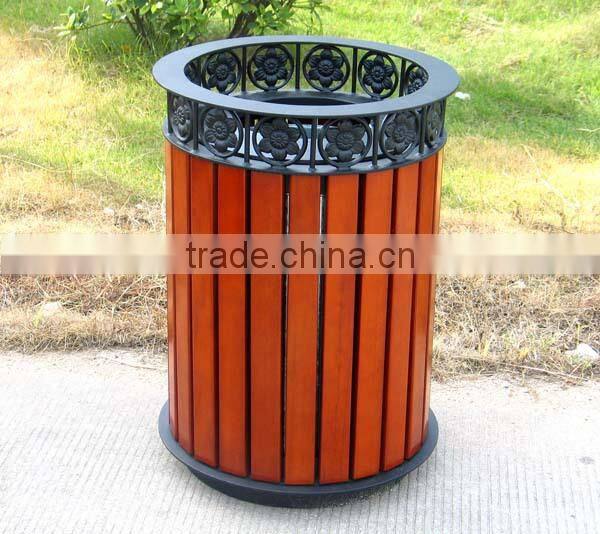 Powder coating steel and wood outdoor garden dustbin wooden waste bin