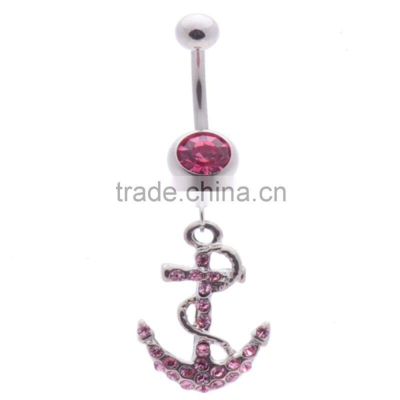 Multi Color Gems Paved Anchor Dangle Belly Button Naval Ring.