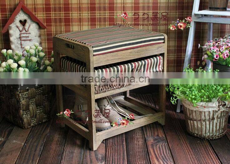 Factory direct sale sits stool ~ ~ Korean white rural style furniture queen-size bed stool wooden stool in shoes real wood