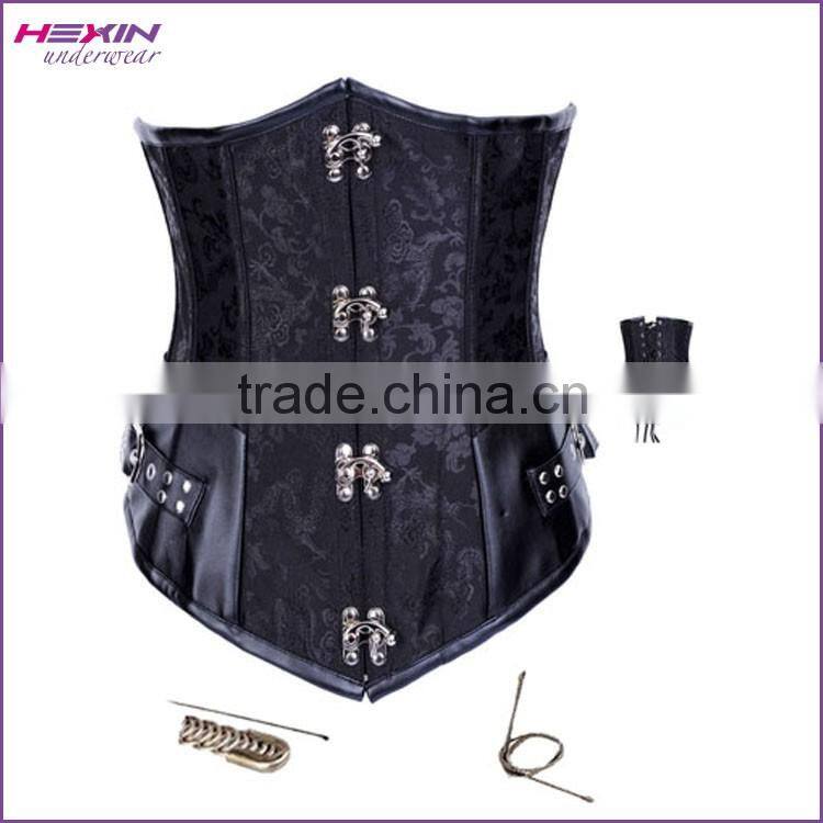 Wholesale S,M,L,XL,XXL Black Long Length Front Zip and Back Tie Full Body Corsets For Women