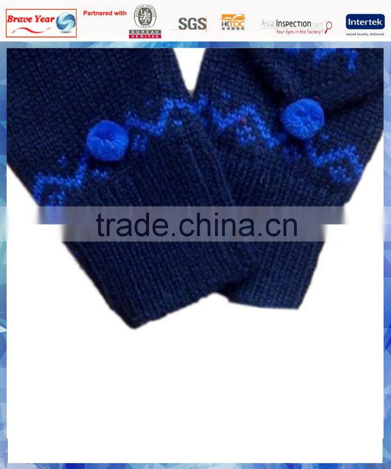 blue and navy half finger knitted acrylic gloves with cover