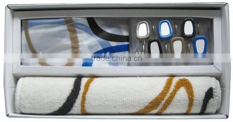 leaf pattern design peva shower curtain with 12 resin hooks