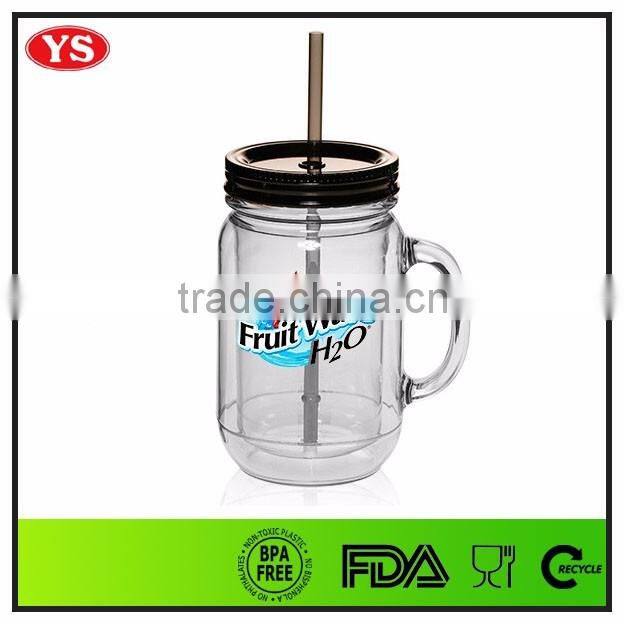 bpa free double wall wholesale 20oz plastic mason jar mug with metal lid and straw
