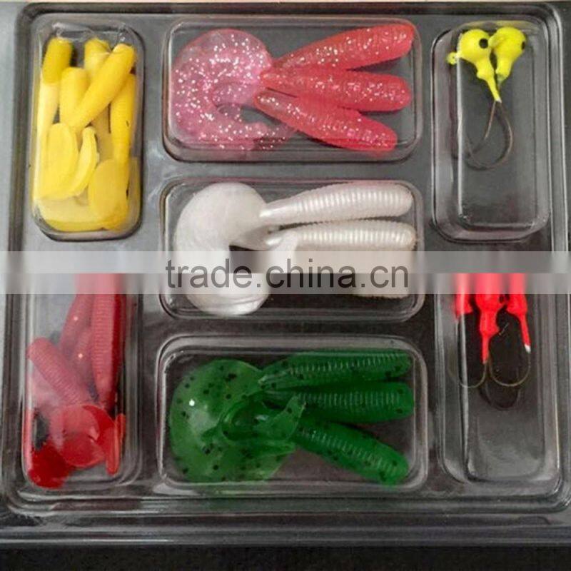 19 Soft Fishing Lures Worm Baits 5 Lead Jig Head Hooks Combination Set Tackle