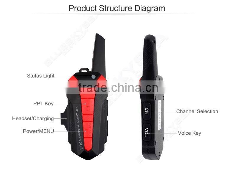 1.5-3KM Interphone Bluetooth BT Motorbike Motorcycle Helmet Intercom Headset X3