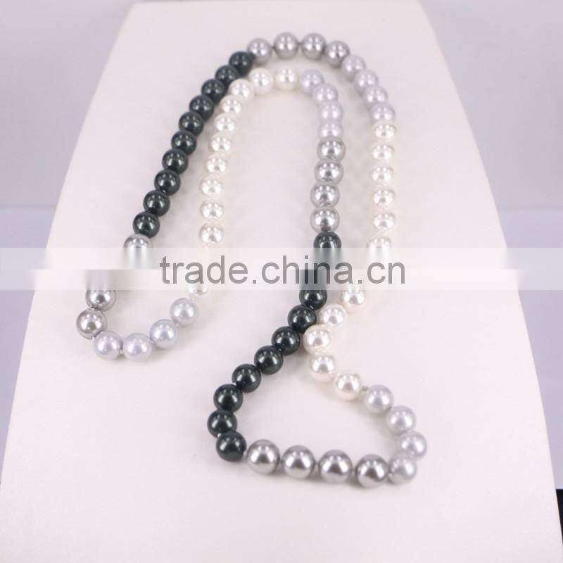 Round Shell Pearl Necklace, Shell Gem Beaded Necklace