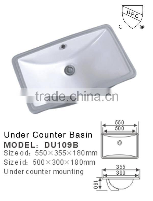 High quality white ceramic rectangle undercounter bathroom sinks DU109E