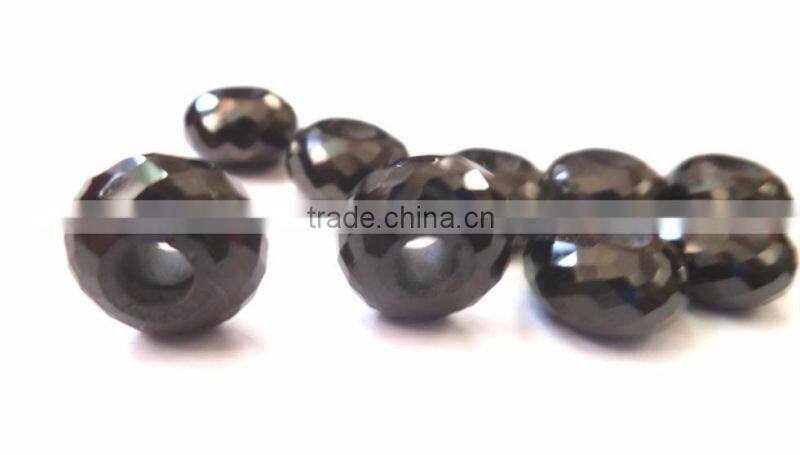 AAA Quality Black Onyx Fancy Stylist Roundel Big Hole Beads