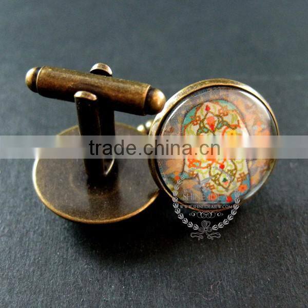 20mm vintage style antiqued bronze morocco style art collage glass cabochon round cufflinks fashion wedding cuff link 6600046
