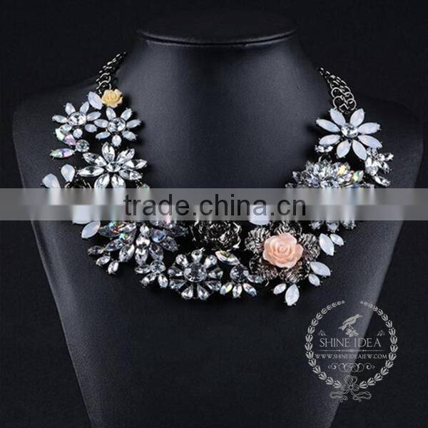 high quality vintage rhinestone flower chunky statement necklace tin alloy fashion women pendant necklace 6390078