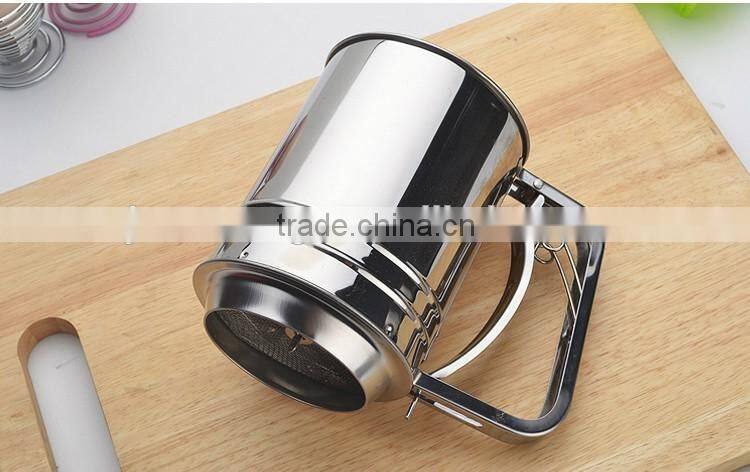Newest Stainless Steel Mesh Flour Sifter Mechanical Baking Icing Sugar Shaker Sieve Tool Cup Shape