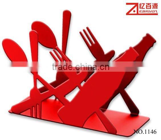 Fashionable Red Seriette Holder,Knife and Fork Shape Napkin Rack,Napkin Holder,Printednapkin holder,Luncheon Napkin Holder