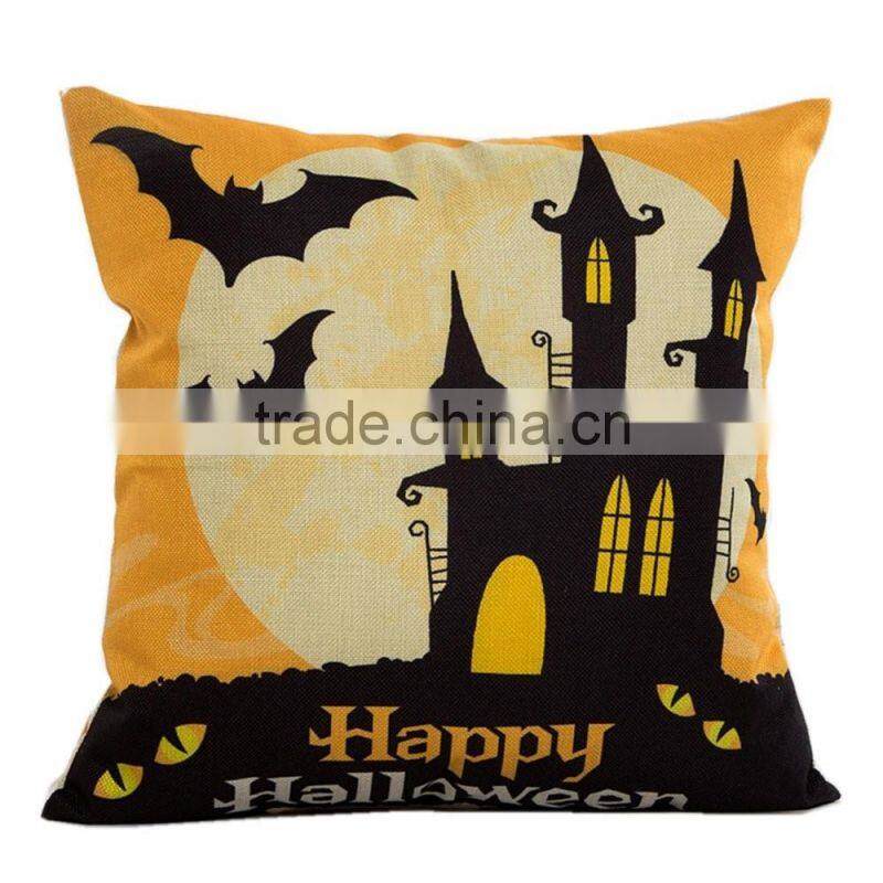 Happy Halloween Cotton Linen Square Burlap Decorative Throw Pillow Case Cushion Cover