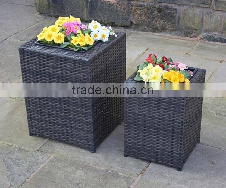 2-pc square shape planter box plastic rattan big outdoor garden flower pot