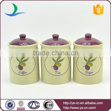 Green decal ceramic food storage jars wholesale