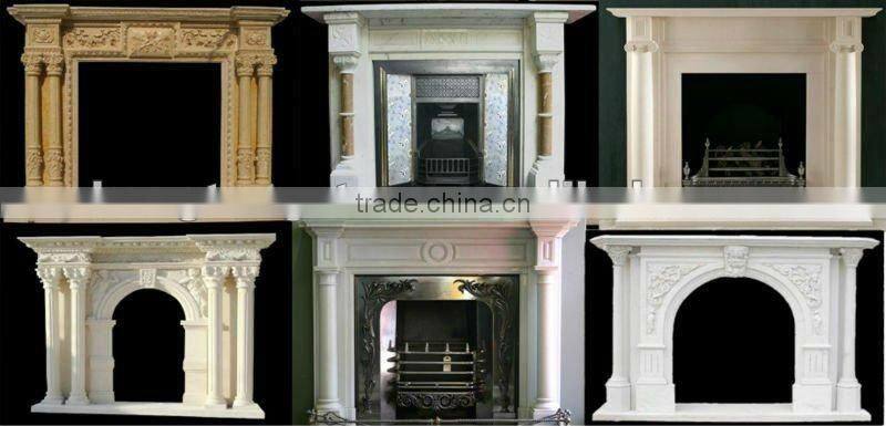 Yellow Marble Fireplace Mantel With Floral Design