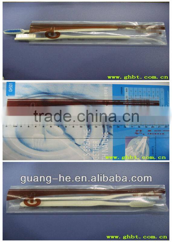 100% biodegradable plastic /PLA transparency bag for hotel, toothbrush,soap,comb,etc