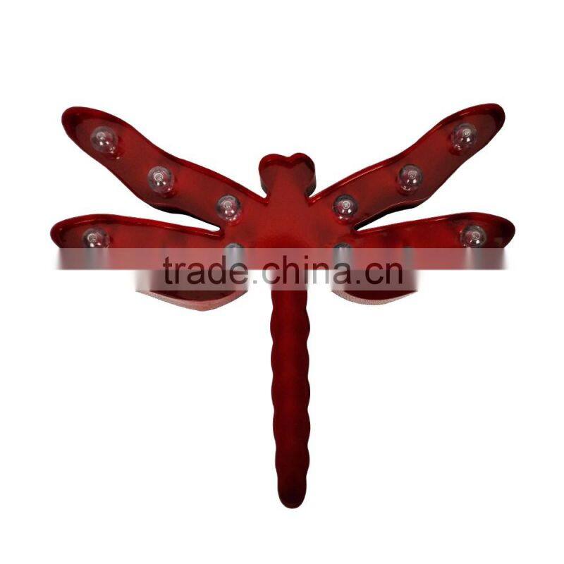 Store More Carnival Home Deco Red Dragonfly Metal Wall Art LED Light