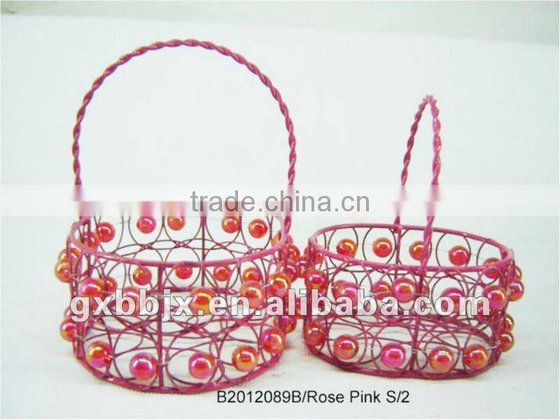 Set of Two Green Rectangle Iron/Plastic bead promotional gift basket for holiday gift item sales