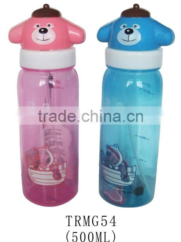 Bear design food safe kids plastic water bottle BPA free with straw