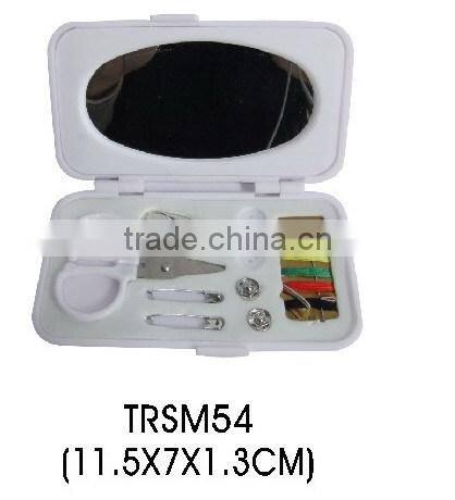 Plastic folding travel sewing kit with mirror mini box sewing set
