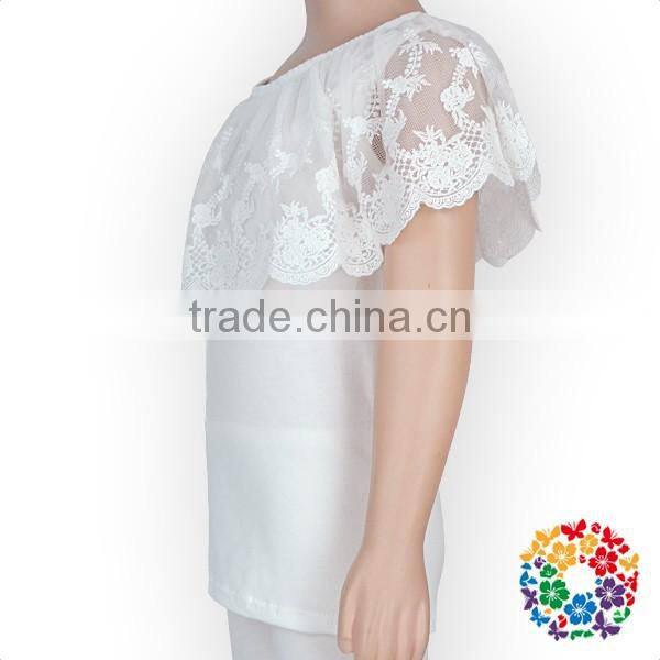 Latest Designs Baby Clothes Big Lace Fringe Baby Tank Top Shirts Wholesale Plain White Cotton Lace Tops Girls Kids