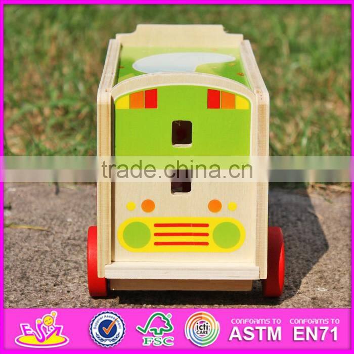 2017 new design pull string wooden bus toys for toddlers W05C080