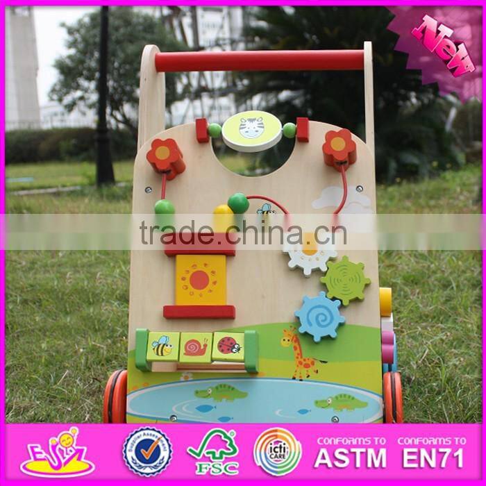 2016 new design push along activity center toy wooden toddler walker W16E061