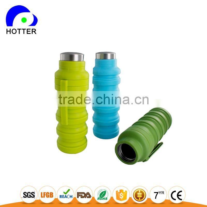 Stainless head silicone folding water bottle full silicone safe travel camping folding cup wholesale