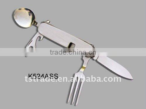 2014 Picnic pocket stainless steel multi outdoor barbecue tool set tableware(K524AS)