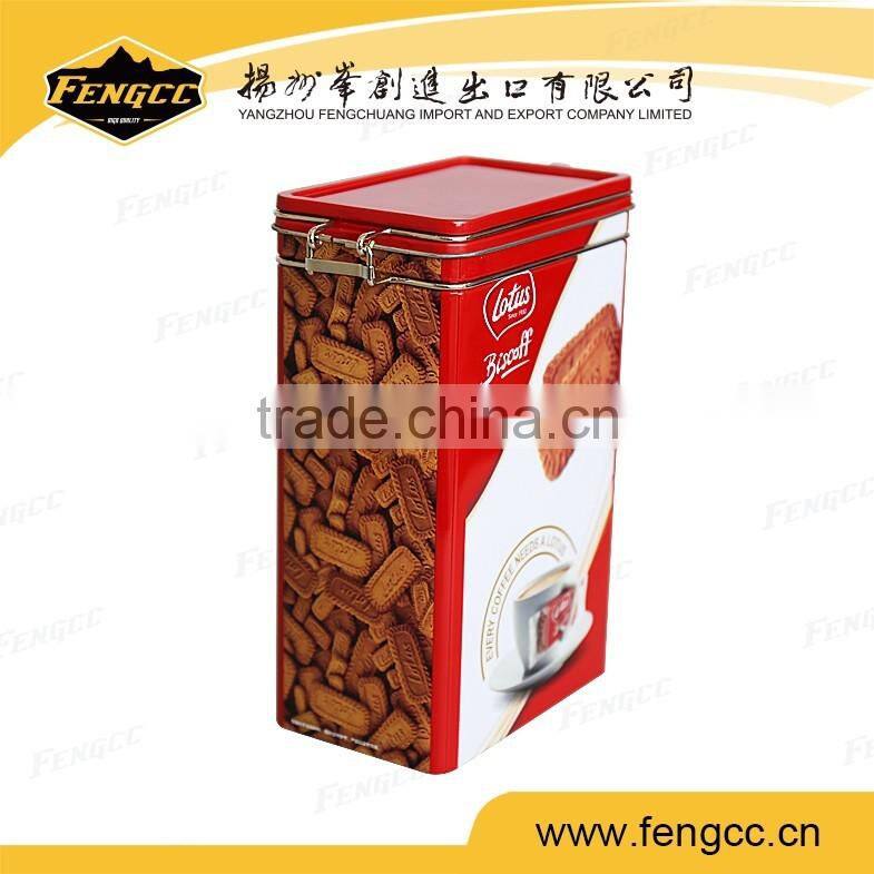 nice print coffee Metal rectangular coffee food tin box with steel wire buckle