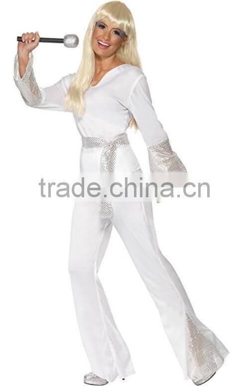 Wholesale Custom Women's halloween white top pants and belt 70's Disco Lady Costumes Adults