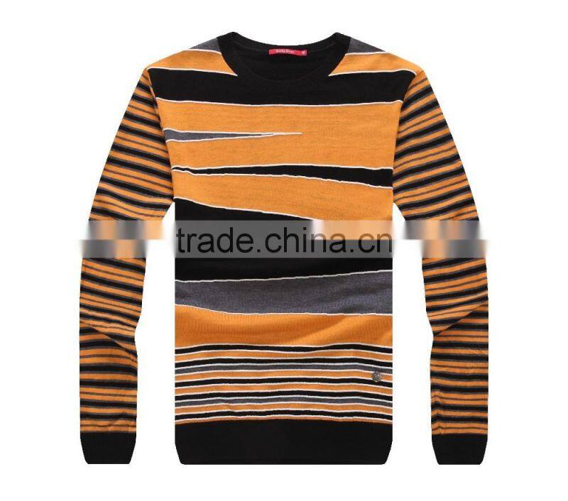 mens brand wool black yellow crew neck stripe wool sweater