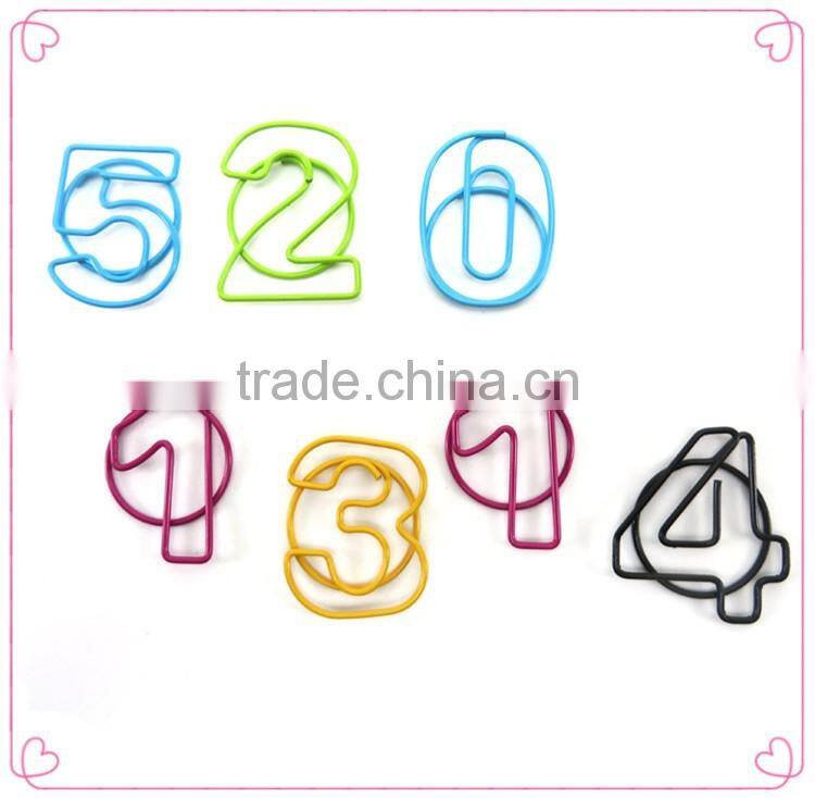 Colorful assorted number shapes metal paper clips