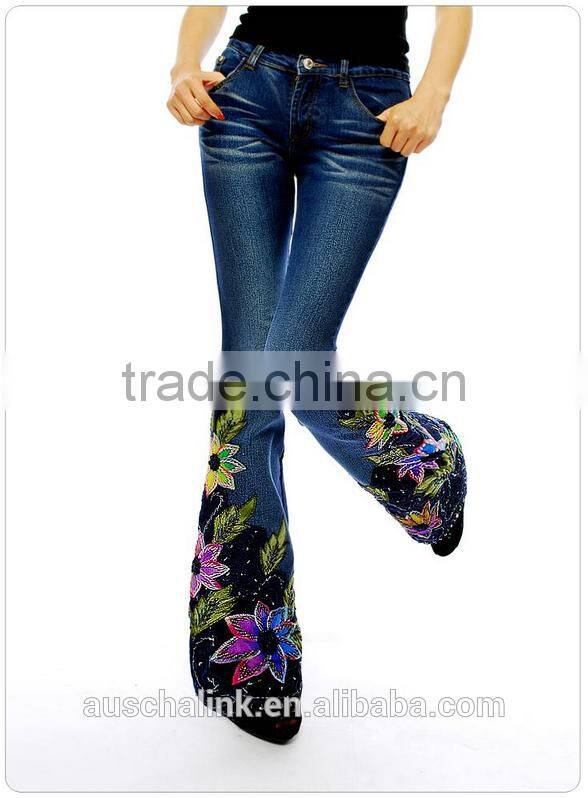 hot sale fashion embroidery fantasy jeans stylish pants for ladies
