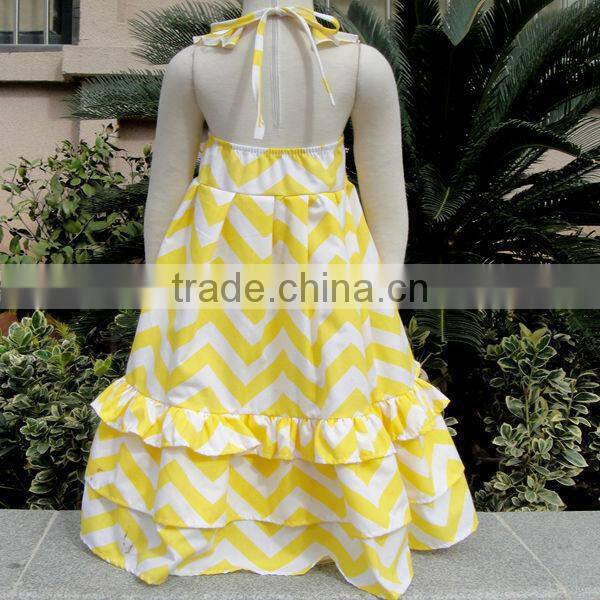 summer rainbow chevron zigzag long maxi ruffle dress made in China