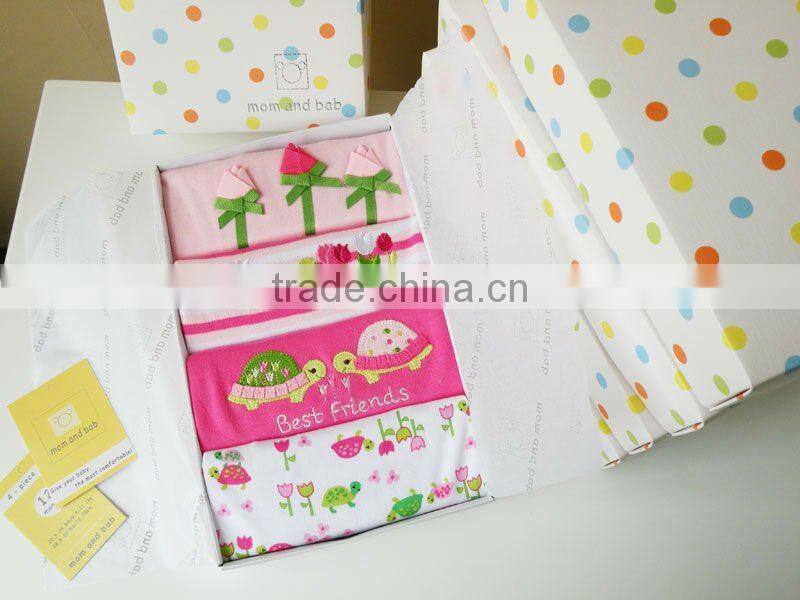 mom and bab 2013 Summer baby romper 100% cotton short bodysuit 4in1 gift box gift set