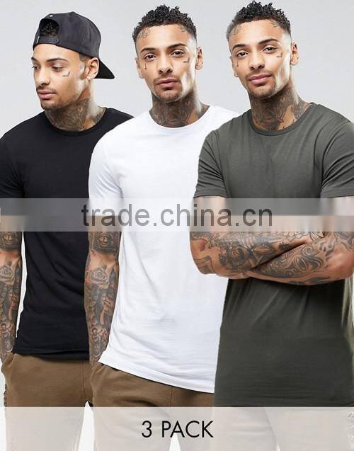 2016 Longline short sleeves plain crewneck slim fit muscle t shirt wholesale