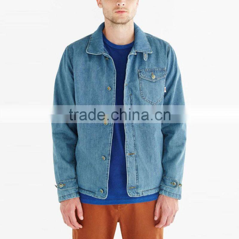 blue washed custom denim jacket men old style with buttons
